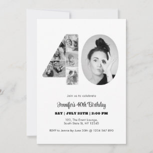 Convites aniversário de 40 anos Número 40 Colagem de Fotos 