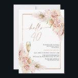 Convites aniversário de 40 anos oral seco de Boho Dourado<br><div class="desc">aniversário de 40 anos Rosa Boho Dry Floral Convite Bohemian inspirou um convite de saudação de 40 anos, com um arranjo floral cor-de-rosa penteado ou empoeirado com grama pampas, algumas bandeiras e folhas de palma. O título é uma imagem amovível em folha de ouro rosa falso. Este convite para aniversário...</div>