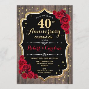 Convites Aniversário de 40 anos - Ouro Vermelho Madeira