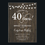 Convites aniversário de 40 anos - Padrão Rústico De Madeira<br><div class="desc">Convite para aniversário de 40 anos russo. Design russo simples com padrão de madeira marrom escura e luzes de cordas de fadas. Apresenta a fonte do script. Saúde para 40 anos! Pode ser personalizado em qualquer idade! Envie-me uma mensagem se precisar de mais personalização.</div>