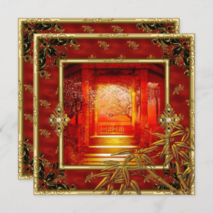 Convites aniversário de 40 anos Party Asian View Dourada Ba