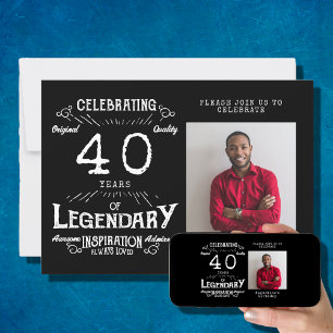 Convites aniversário de 40 anos Photo Black Vintage