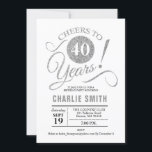 Convites aniversário de 40 anos - Prata branca<br><div class="desc">convite de festas aniversário de 40 anos em prata cintilante falso e branco. Apresenta a fonte do script de tipografia clássico. Saúde para 40 anos! Pode ser personalizado em qualquer idade. Perfeito para a celebração de um dia de mulher na moda</div>