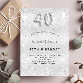 Convites aniversário de 40 anos prata brilha
