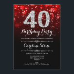Convites aniversário de 40 anos - Prata Negra Vermelha<br><div class="desc">Convite para aniversário de 40 anos. Elegante design branco preto vermelho com prata brilhante. Aniversário adulto. Apresenta diamantes e fontes de script. Homens ou mulheres convidam no dia. Perfeito para uma festa de aniversário na moda. Envie-me uma mensagem se precisar de mais personalização.</div>