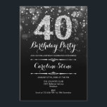 Convites aniversário de 40 anos - Prata preta<br><div class="desc">Convite para aniversário de 40 anos. Design branco preto elegante com prata brilhante falso. Aniversário adulto. Apresenta diamantes e fontes de script. Homens ou mulheres convidam no dia. Perfeito para uma festa de aniversário na moda. Envie-me uma mensagem se precisar de mais personalização.</div>