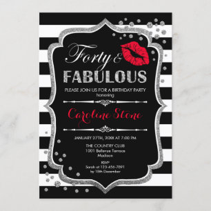 Convites aniversário de 40 anos - Prata Vermelha Preta 40 F