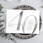 Convites Aniversário de 40 anos prateada moderna minimalist<br><div class="desc">O convite de festas moderno minimalista apresenta o na moda faux prata foil número 40 e os detalhes do seu partido em cores clássicas de serif e cinza, simples e elegante convite para o aniversário do marco de surpresa do excelente. a cor de fundo pode ser alterada para qualquer cor...</div>