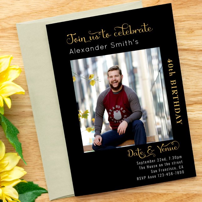 Convites aniversário de 40 anos preto (Criador carregado)