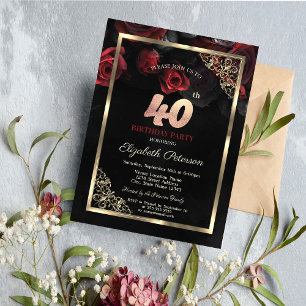 Convites Aniversário de 40 anos Preto de Quadro do Rosa ver