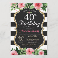 aniversário de 40 anos. Preto Dourado Floral