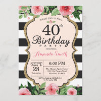 aniversário de 40 anos. Preto Dourado Floral