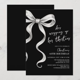 Convites Aniversário de 40 anos preto e branco elegante