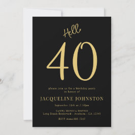 Convites aniversário de 40 anos, preto e Dourado