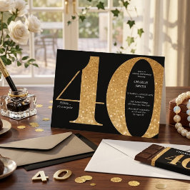 Convites Aniversário de 40 anos preto e dourado minimalista