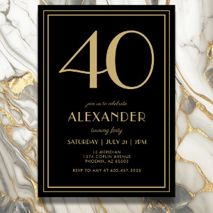 Convites Aniversário de 40 anos Preto e Dourado Moderno Min
