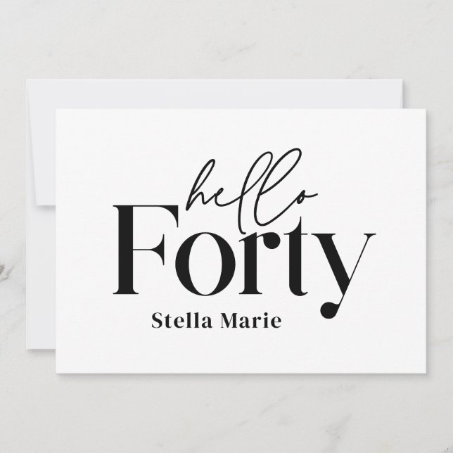 Convites Aniversário de 40 anos preto mínimo moderno (Frente)