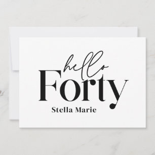 Convites Aniversário de 40 anos preto mínimo moderno