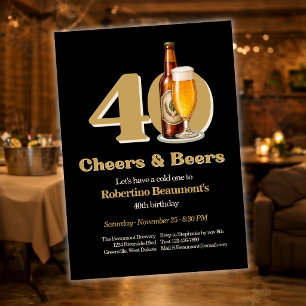Convites Aniversário de 40 anos Preto Simples de Cheers & B