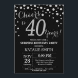 Convites Aniversário de 40 anos preto surpreendido e diaman<br><div class="desc">Surpreenda o aniversário de 40 anos Invitation com fundo de diamante de brilho preto e prateado. Prata Confetti. Aniversário Adulto. Homens ou Mulheres Aniversário. Para mais personalização,  clique no botão "Personalizar" e use nossa ferramenta de design para modificar este modelo.</div>