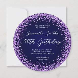 Convites Aniversário de 40 anos Purple Glitter Navy Ombre