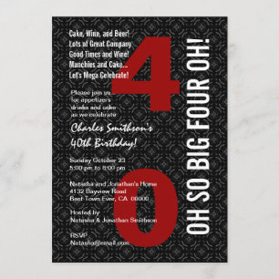 Convites Aniversário de 40 anos QUATRO GRANDES vermelhos