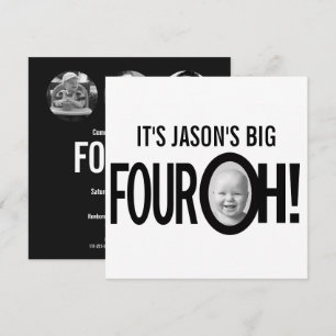 Convites aniversário de 40 anos QUATRO OH! branco preto da