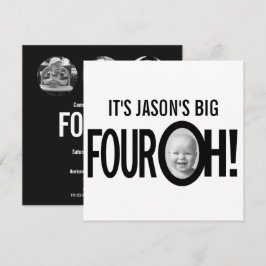 Convites aniversário de 40 anos QUATRO OH! foto mono preto 