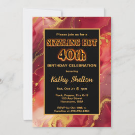 Convites Aniversário de 40 anos Quente Vermelho e Dourado