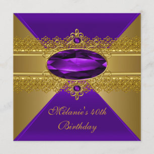 Convites Aniversário de 40 anos Renda Elegante Roxo Dourado