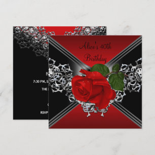 Convites Aniversário de 40 anos Renda Preta Branca Prata Ro