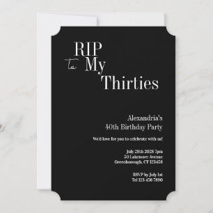 Convites Aniversário de 40 anos RIP 30 anos Festa Preto e B