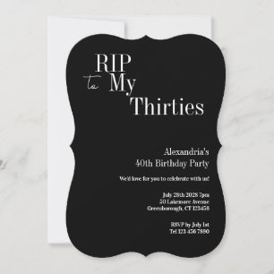 Convites Aniversário de 40 anos RIP 30s Festa Preto e Branc
