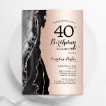 Convites aniversário de 40 anos rosa Dourado de Agato Preto<br><div class="desc">Convite de festas aniversário de 40 anos de ouro preto e rosa. Elegante design moderno com fundo geode de pedra de pedra, rosa dourado falso e letra de script de tipografia. Trendy convida o cartão perfeito para uma comemoração de dia das mulheres na moda. Impressos convites Zazzle ou modelo de...</div>