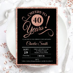 Convites aniversário de 40 anos - Rosa Dourado, QUALQUER ID<br><div class="desc">aniversário de 40 anos convite de festas para mulheres. Cartão de convite elegante a preto com folha de ouro de rosa brilhante falso. Apresenta a fonte do script de tipografia. Saúde para 40 anos! Pode ser personalizado em qualquer ano. Perfeito para uma celebração de um dia adulto.</div>