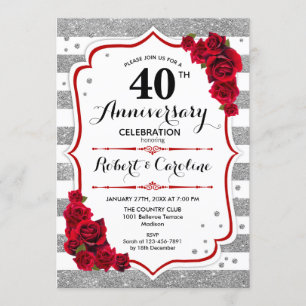 Convites Aniversário de 40 anos - Rosas Vermelhas Brancas P