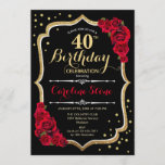 Convites aniversário de 40 anos - Rosas vermelhas Pretas Do<br><div class="desc">Convite para celebração de aniversário de 40 anos. Design preto elegante com ouro e rosas vermelhas brilhantes falsos. Perfeito para uma bolsa mensageifesta de aniversario elegante. Pode ser personalizado em qualquer idade.</div>