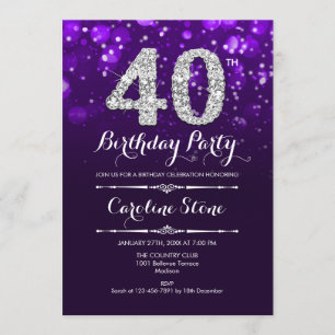 Convites Aniversário de 40 anos - Roxo Prata