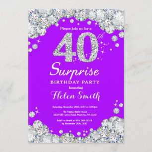 Convites aniversário de 40 anos Roxo Surpresa e Diamante P