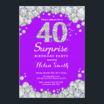 Convites aniversário de 40 anos Roxo Surpresa e Diamante Pr<br><div class="desc">Convite para aniversário de 40 anos surpresa. Fundo Vermelho de Diamante Rústico Roxo e Prateado. Convite para o Elegante Birthday Bash. Aniversário Adulto. Aniversário das mulheres. Homens Aniversário. Para mais personalização,  clique no botão "Personalizar" e use a ferramenta design para modificar este modelo.</div>