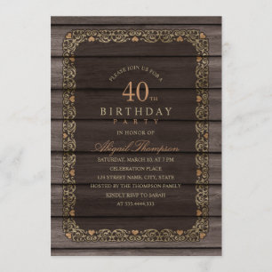 Convites aniversário de 40 anos Russo de Rico de Madeira Pa