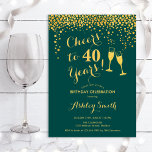 Convites aniversário de 40 anos - Saúde A 40 Anos Emerald G<br><div class="desc">Convite para aniversário de 40 anos. Saúde Para 40 Anos! Design elegante em esmeralda verde e ouro. Apresenta óculos de champanhe,  fonte de script e confetti. Perfeito para na moda 40 festas de aniversário. Personalize com seus próprios detalhes. Pode ser personalizado para mostrar qualquer idade.</div>