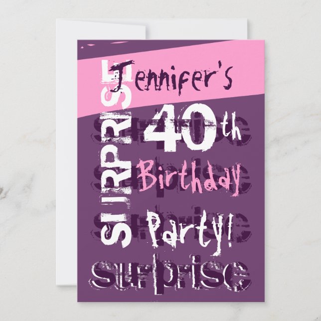 Convites aniversário de 40 anos SURPREENDENTE Modelo cor-de (Frente)