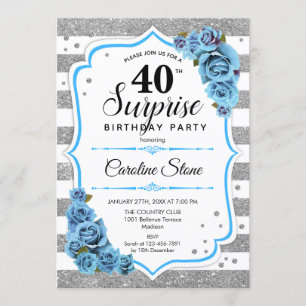 Convites Aniversário de 40 anos Surpresa - Azul branco prat