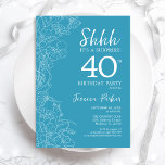 Convites Aniversário de 40 anos Surpresa - Azul-claro flora<br><div class="desc">Convite para aniversário de 40 anos de Surpresa Azul Floral Light. A design feminina moderna minimalista apresenta sotaques botânicos e letra de script de tipografia. Simples cartão de convite floral perfeito para uma festa surpresa na moda.</div>