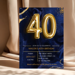 Convites Aniversário de 40 anos Surpresa Azul Marinho Doura