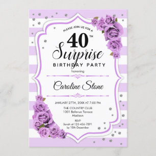 Convites Aniversário de 40 anos Surpresa - Branco roxo