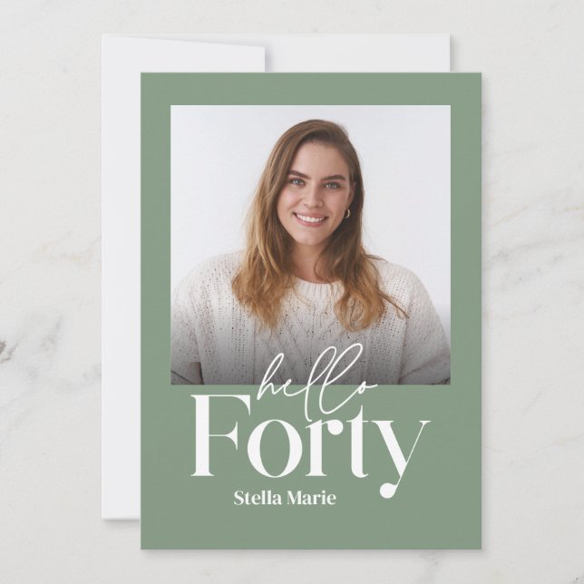 Convites Aniversário de 40 anos verde de sábio mínimo moder (Frente)