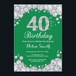 Convites aniversário de 40 anos Verde e Silver Diamond<br><div class="desc">Convite para aniversário de 40 anos. Diamante Verde e Silver Rhinestone. Convidado Elegante Birthday Bash. Aniversário Adulto. Mulheres Aniversário. Homens Aniversário. Para mais personalização,  clique no botão "Personalizar" e use nossa ferramenta de design para modificar este modelo.</div>