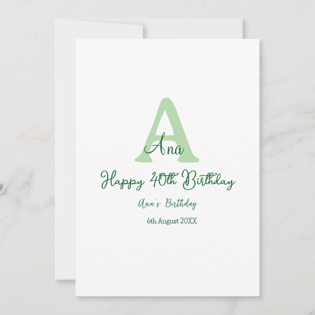 Convites Aniversário de 40 anos verde feliz adicionar nome  (Frente)